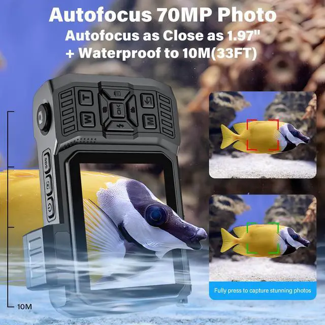 Alt view image 4 of 6 - 8K Underwater Camera, 33FT 70MP Waterproof Camera for Snorkeling Rugged Dustproof Shockproof Dual-Screen Selfie 2500mAh Battery, Autofocus Point-and-Shoot Digital Camera