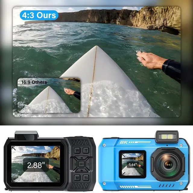 Alt view image 6 of 6 - 8K Underwater Camera, 33FT 70MP Waterproof Camera for Snorkeling Rugged Dustproof Shockproof Dual-Screen Selfie 2500mAh Battery, Autofocus Point-and-Shoot Digital Camera