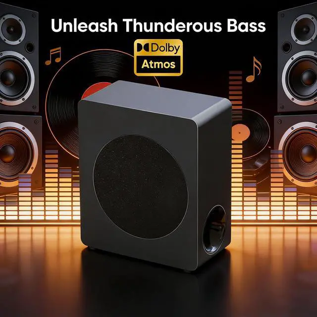 Alt view image 5 of 6 - Sound Bar with Subwoofer, 100W Bass Soundbar for Smart TV, w/Dolby Atmos 3D Surround Sound System, 2.1CH Home Theater Audio Soundbar, Adjustable Home Theater Bluetooth Speaker for TV/Projector/PC
