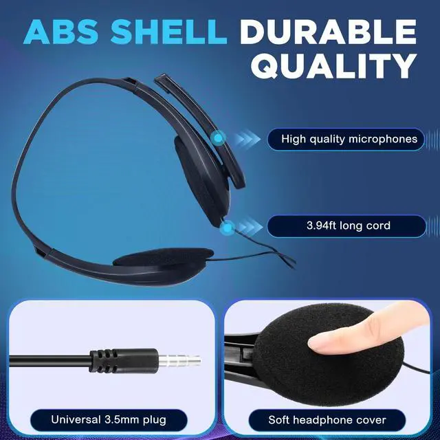 Alt view image 4 of 6 - 30 Pack Bulk Classroom Headphones with Microphone Students Wired School Class Set Headphones for School Library Computer Office Adults 3.5 Jack Universal Plug (Black)