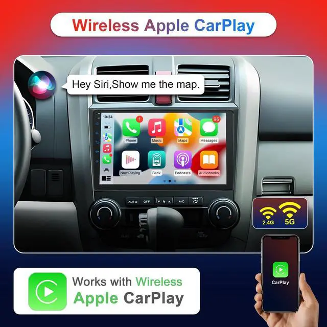 Alt view image 2 of 6 - Car Stereo Radio for Honda CRV 2007-2011, 9" Touch Screen Car Radio with Wireless Carplay/Android Auto with WiFi GPS Navigation, Bluetooth, SWC/FM Radio