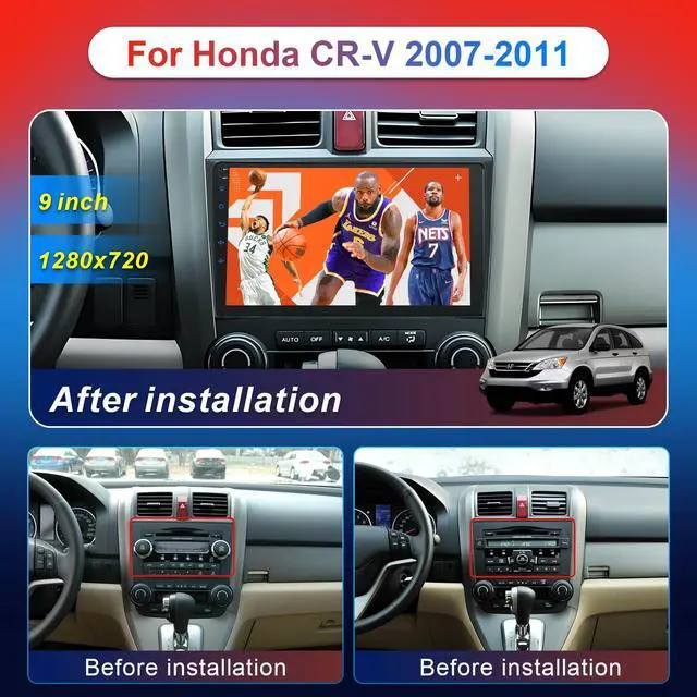 Alt view image 4 of 6 - Car Stereo Radio for Honda CRV 2007-2011, 9" Touch Screen Car Radio with Wireless Carplay/Android Auto with WiFi GPS Navigation, Bluetooth, SWC/FM Radio