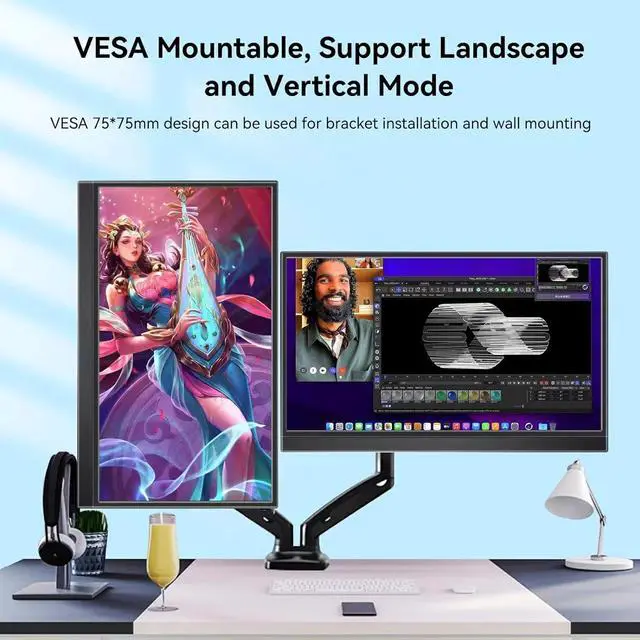 Alt view image 5 of 6 - 14" Portable Touchscreen Monitor, 1920 x 1200 IPS/HDR Ultra-Slim Travel Display with VESA Mount & Smart Cover, Kickstand & Speakers, HDMI USB-C External Monitor for Laptop, PC,Phone, Tablet, PS4/5