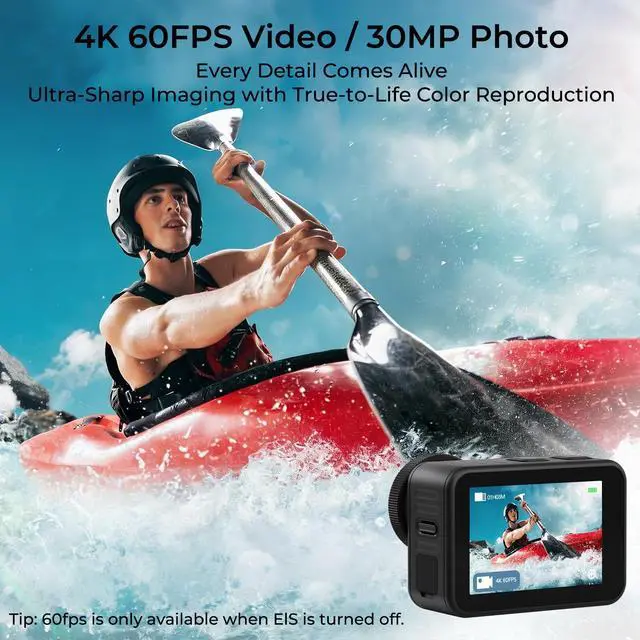 Alt view image 2 of 6 - 4K Action Camera 5X Zoom 60FPS 20MP 98FT Underwater Sports | Dual 2150mAh Batteries, Waterproof Housing, EIS Stabilization, Snappro App Video & Photo Editing, Great for Diving Travel
