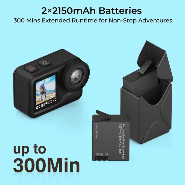 Alt view image 3 of 6 - 4K Action Camera 5X Zoom 60FPS 20MP 98FT Underwater Sports | Dual 2150mAh Batteries, Waterproof Housing, EIS Stabilization, Snappro App Video & Photo Editing, Great for Diving Travel