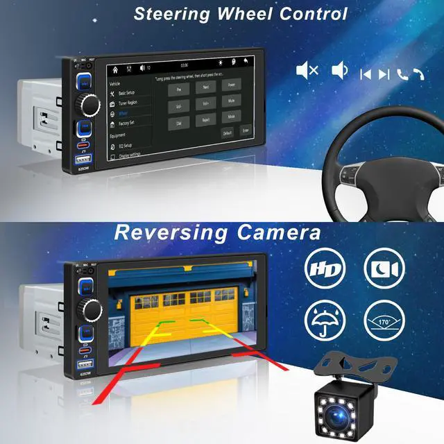 Alt view image 5 of 6 - 6.8" Single Din Car Stereo with Wireless CarPlay, Android Auto Car Radio | 1280 * 600 IPS Touchscreen,Bluetooth 5.2, FM Radio,Dual USB Ports,Type-C Quick Charge, Backup Camera