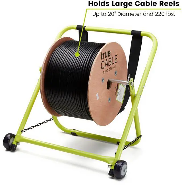 Alt view image 2 of 6 - trueCABLE Wire and Cable Caddy with Wheels and Pull Strap, Industrial Grade Steel Wire Dispenser, Holds Cable Reels Up to 20" Diameter and 100 lb Capacity