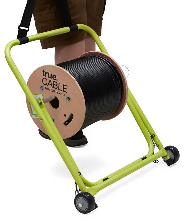 Alt view image 4 of 6 - trueCABLE Wire and Cable Caddy with Wheels and Pull Strap, Industrial Grade Steel Wire Dispenser, Holds Cable Reels Up to 20" Diameter and 100 lb Capacity