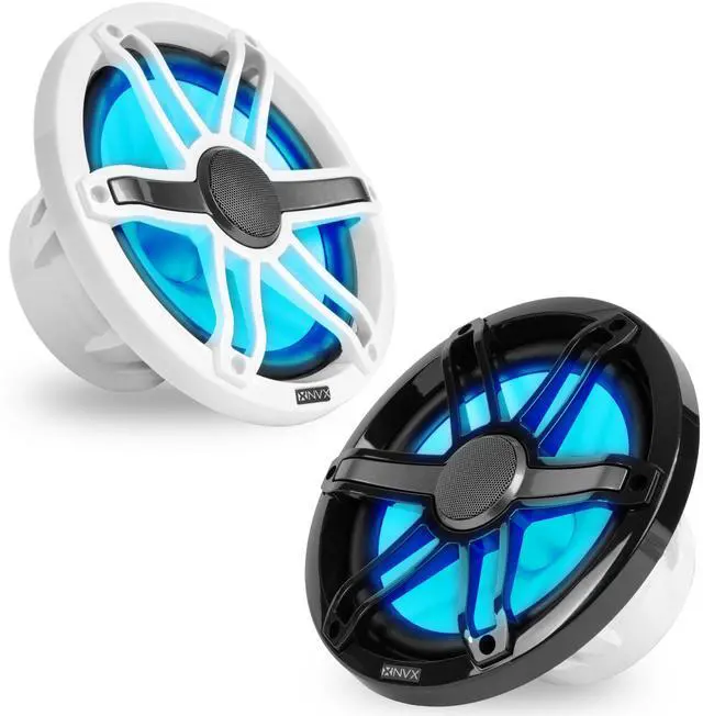 Main image of ® Premium 8" Coaxial Speakers (Pair) (White and Black Grilles Included) | 2-Way Marine Speakers, 750W Max, 250W RMS, 1 Silk Dome Tweeters, with RGB LED Lighting for Boats/UTV/ATV/SxS/Powersports