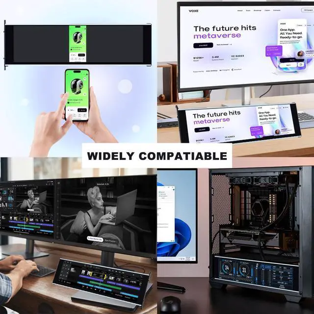 Alt view image 6 of 6 - 12.6 Inch IPS LCD Touch Screen Monitor FHD 1920x515 Display, Fit for Hyte Y60 PC Case CPU GPU Secondary Monitor Panel, Built-in Dual Speakers, Plug & Play,with up to 10-Points of Multi-Touch