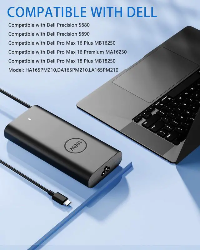 Alt view image 5 of 6 - 165W 28V 5.893A USB Type C GAN Power Adapter Compatible with Dell | for Pro Max 16 18 Plus MB16250 MB18250, for Precision 5690 5680 3580 3581, for Latitude 5340 5440 5540 7340 7640 9440