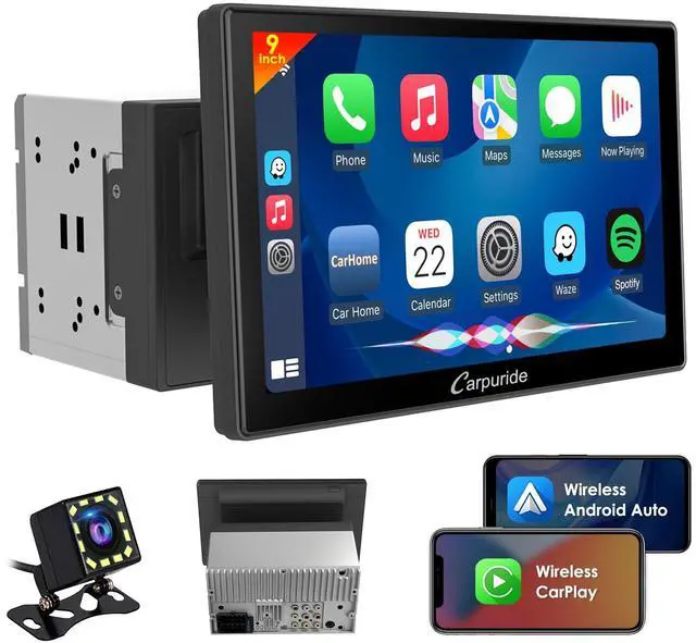Main image of YT09S IPS Double Din Car Stereo Radio Screen for Apple CarPlay and Android Auto, 9" Double Din Radio with Backup Cam, Siri, SWC, FM/AM, Mirror Link, Navigation, SD Card & USB Playback