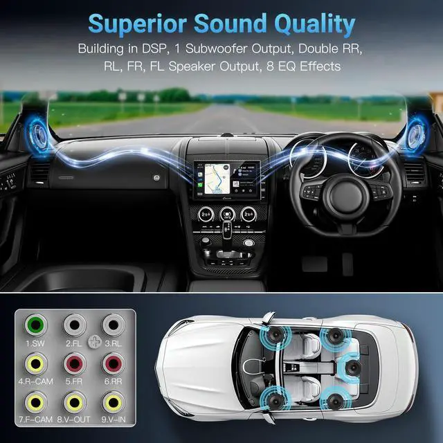 Alt view image 5 of 6 - YT09S IPS Double Din Car Stereo Radio Screen for Apple CarPlay and Android Auto, 9" Double Din Radio with Backup Cam, Siri, SWC, FM/AM, Mirror Link, Navigation, SD Card & USB Playback