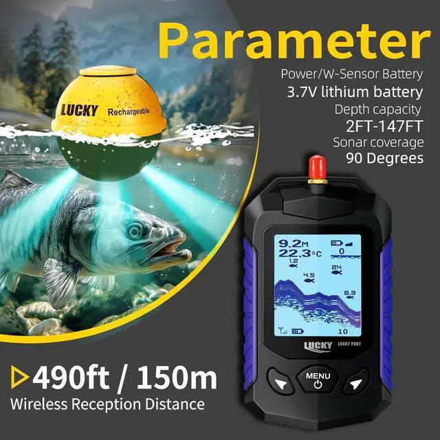 Alt view image 2 of 6 - Handheld Portable Fish Depth Finders Castable Kayak Sonar Fish Finder Compact Wireless Boat Fishfinder Lightweight for Shore Lake Ice Fishing FF168-WLA