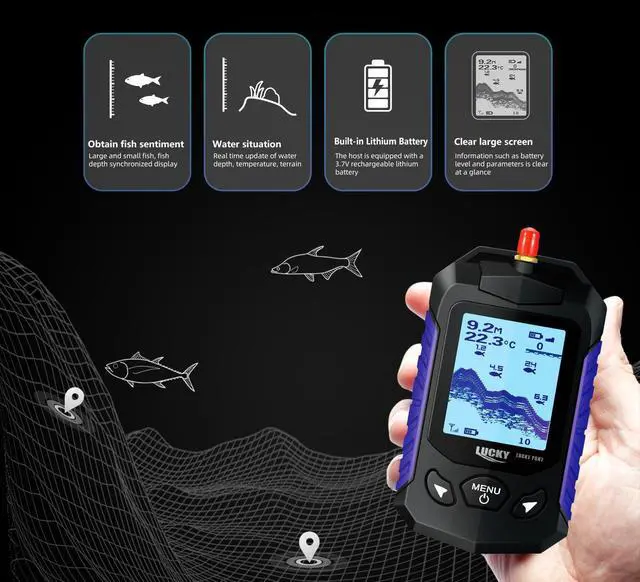 Alt view image 3 of 6 - Handheld Portable Fish Depth Finders Castable Kayak Sonar Fish Finder Compact Wireless Boat Fishfinder Lightweight for Shore Lake Ice Fishing FF168-WLA