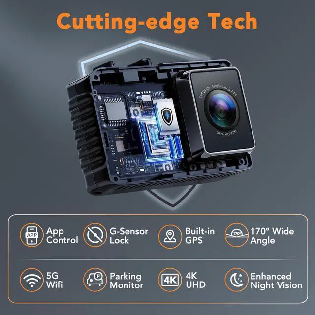Alt view image 4 of 6 - 4K Dash Cam Front and Rear, STARVIS 2 Night Vision, Free 64GB Card, 5GHz WiFi with App, Built-in GPS, Dash Camera for Cars 170° Wide Angle, 3" IPS Screen, Loop Recording, 24H Parking Monitor