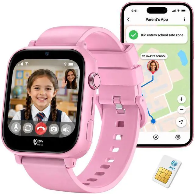 Main image of Kipywatch Smartwatch for Kids - Watch with GPS Tracker, Video & Voice Call | 4G Kids Phone Watch, Parental App, Low Subscription - Safety Alert, School Mode - Interchangeable Strap - Back to School Gi