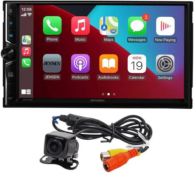 Main image of J3CA7W 7-inch Double DIN Certified Wireless Apple Carplay Android Auto Car Stereo & BUCAM100J Backup Camera Bundle