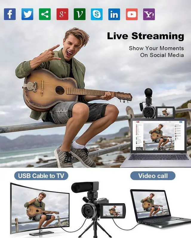 Alt view image 4 of 6 - Video Camera Camcorder Full HD 4K 48MP Vlogging Camera for YouTube Digital Camera Recorder Video Camera for Filming with 3.0" Touch Screen,2 Batteries and 32G SD Card