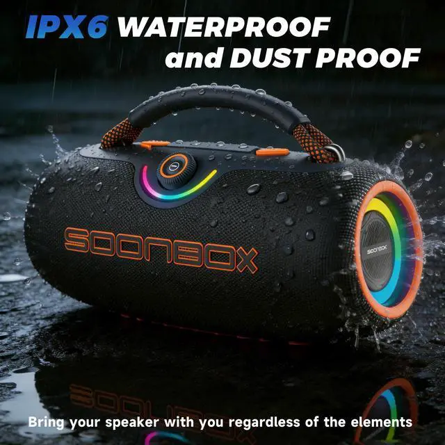 Alt view image 3 of 6 - Portable Bluetooth Speakers, 80W Wireless Outdoor Speakers, Black | IPX6 Waterproof, Bluetooth 5.3, Bass Boost, 24H Playtime, 8000mAh, RGB Lights, TWS Pairing for Party, Camping, Beach & Pool