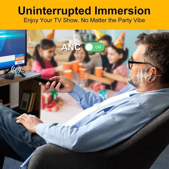 Alt view image 2 of 6 - ANC True Wireless Earbuds with Bluetooth Transmitter Set for TV Listening
