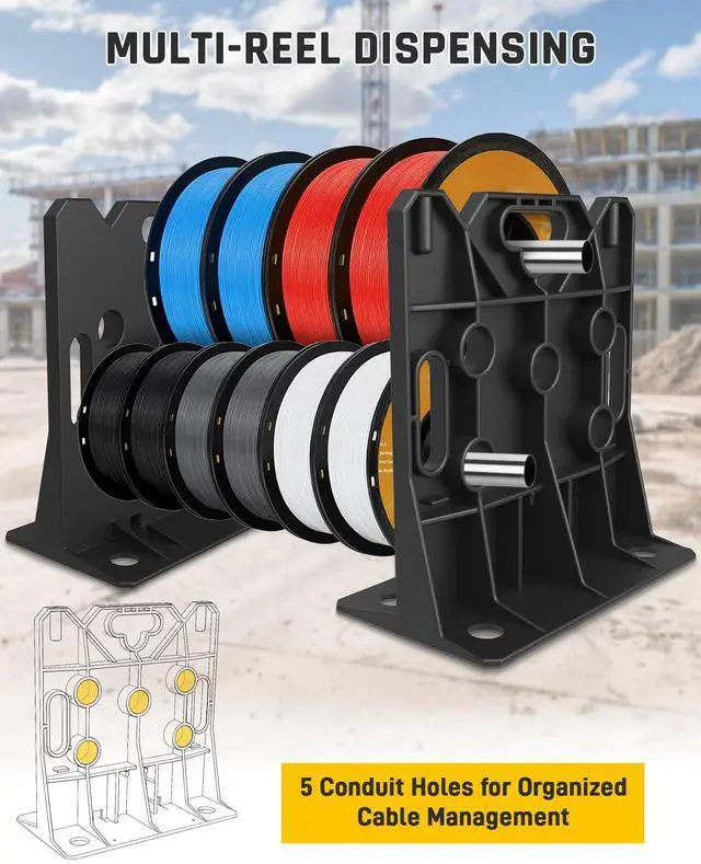 Alt view image 6 of 6 - Wire Spool Rack Electrical Wire Dispenser, Cable Reel Caddy-1 Pair | Fits up to 34" Reels, 330 LBS Load Capacity, Multi-purpose, Free-Standing, Portable, Weather-Resistant