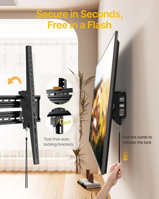 Alt view image 3 of 6 - Heavy Duty Tilting TV Wall Mount for 50-100 Inch TVs up to 220lbs | 4X Safety Tested, 15° Tilt, Fits 16/18/24" Wood Studs, Max VESA 900x600mm, Living Room, Bedroom, Home Theater, Commercial Use