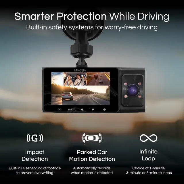 Alt view image 3 of 5 - MNCD338T 3-Channel 1080P Dash Camera w/Rear & Interior Cam (Black) | Capture sharp HD video with an easy-to-use touchscreen and versatile zoom for everyday recording