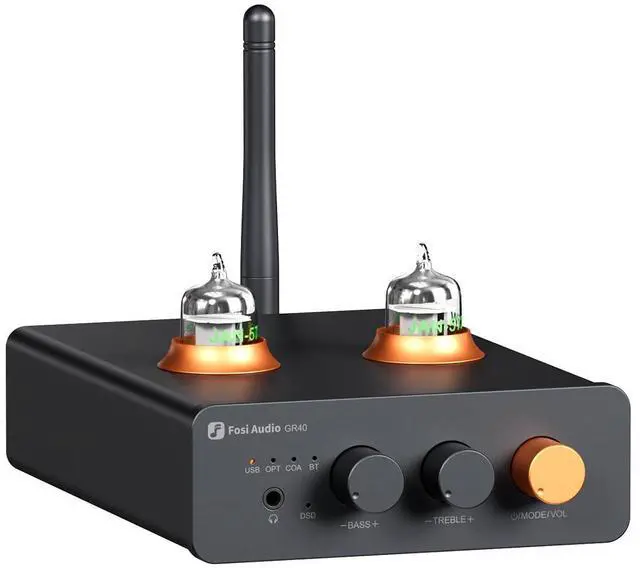 Main image of GR40 Tube Preamplifier with DAC, Stereo Headphone Amplifier 3.5mm Home Audio for Active Speakers/Headphones, Digital to Analog Audio Converter Preamp with Bluetooth and USB/Opt/Coax