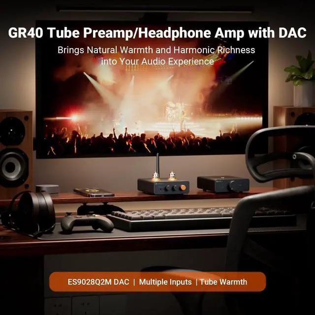 Alt view image 3 of 6 - GR40 Tube Preamplifier with DAC, Stereo Headphone Amplifier 3.5mm Home Audio for Active Speakers/Headphones, Digital to Analog Audio Converter Preamp with Bluetooth and USB/Opt/Coax