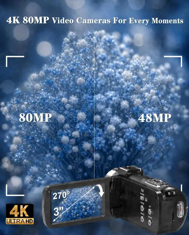 Alt view image 2 of 6 - Camcorder Video Camera 4K 80MP for Vlogging YouTube Webcam | 18X Digital Zoom,IR Night Vision,3.0" IPS Screen,Video Recorder Remote Control,32GB SD Card,Handheld Stabilizer,Microphone