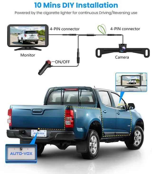 Alt view image 3 of 6 - Backup Camera for Truck Plug and Play, 4.8" 1080P Monitor | Stable Signal, Clear Night Vision Rear View Camera System, IP69K Waterproof 3X Zoom Backup Camera for Car,SUV,Pickup,Van