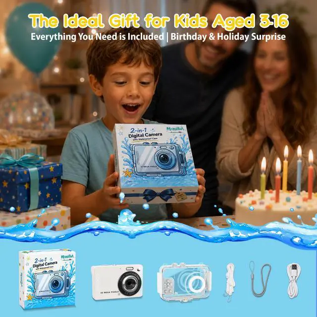 Alt view image 6 of 6 - Kids Camera with Waterproof Case, 4K Vlogging Digital Camera | 16X Zoom Autofocus, 50MP Underwater Toddler Camera for Travel, Swimming, Outdoor, Birthday Gifts for 5-16 Year Old Boys Girls