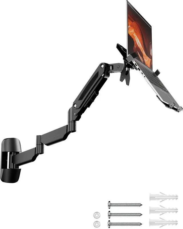 Main image of Long Arm 2-in-1 Laptop Wall Mount with Detachable Tray for 12-17'' Laptops | 30.28'' Extra Long Gas Spring Arm, Also fits 13-32'' Monitors, Stability, Easy to Install, Max holds 19.8lbs, Black