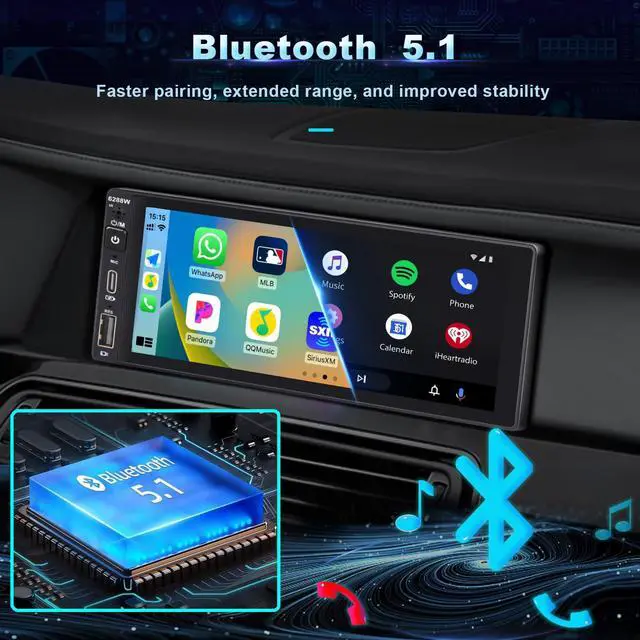 Alt view image 5 of 6 - 6.9'' Wireless Single Din Car Stereo with Apple Carplay | IPS Touch Screen Car Radio with Bluetooth,Backup Camera,FM/AM Car Radio,Car play Android Auto,AUX\TF,Type-C,USB