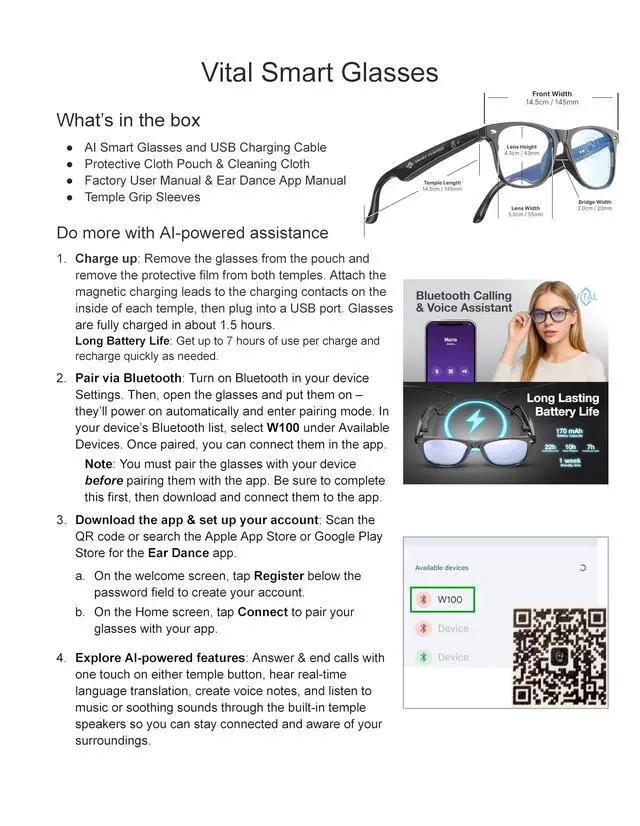 Alt view image 5 of 6 - Vital Smart Glasses for Men Women AI Translation Open-Ear Bluetooth 5.3 | 164-Language Translator in Phone App, UV400 Blue-Light Blocker, Voice-Assistant Eyewear, Open-Ear Audio AI Glasses