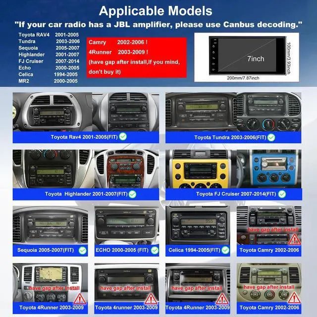 Alt view image 2 of 6 - Car Radio for Toyota 4Runner 2003-2009, Tundra 2003-2006, Sequoia 2005-2007, FJ Cruiser 2007-2014, Highlander 2001-2007, RAV4 2001-2005, 7inch Touch Screen Stereo Carplay Android Auto BT Camera GPS FM