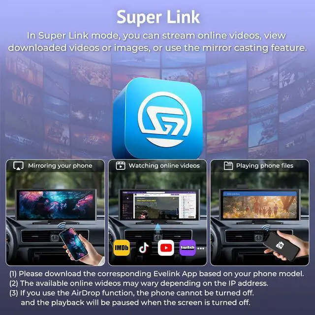 Alt view image 5 of 6 - 10.26" CarPlay Screen for Car with 4K DashCam&1080P Backup Camera | HD IPS Touch Car Play Screen Compatible with Apple Carplay&Android Auto,SuperLink, Loop Recording, Bluetooth Audio, GPS, Siri