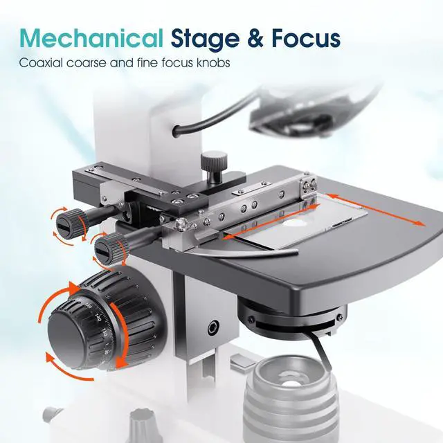 Alt view image 4 of 6 - Microscope for Adults with 40X-2500X Magnification, Dual-View Research-Grade Compound Monocular Microscopes with 7'' LCD Screen, Wide-Field 10X 25X Eyepiece, Built in 5MP Camera, Dual Illumination