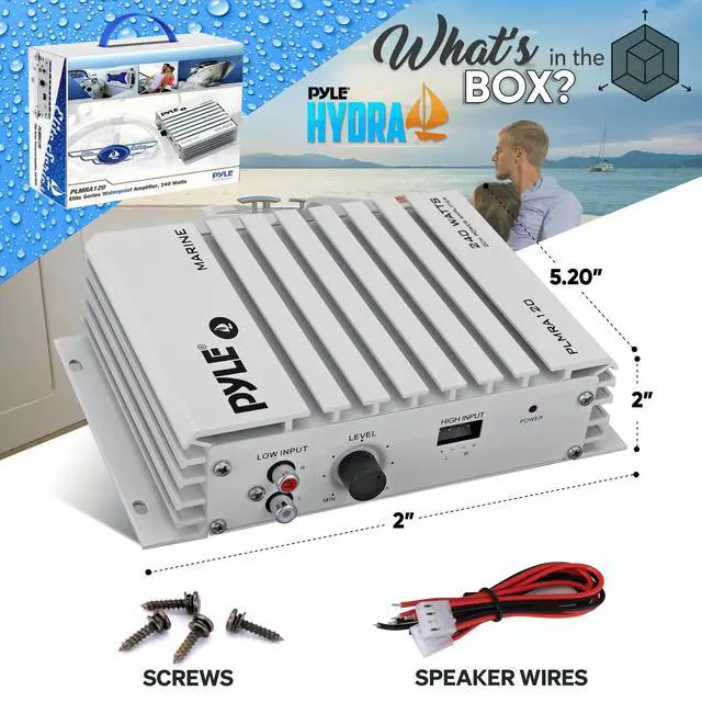 Alt view image 2 of 6 - Hydra Marine Amplifier - Upgraded Elite Series 240 Watt 4 Channel Audio Amplifier - Waterproof, 4-8 Ohm Impendance, GAIN Level Controls, RCA Stereo Input & LED Indicator (PLMRA120)