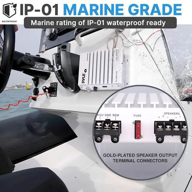 Alt view image 5 of 6 - Hydra Marine Amplifier - Upgraded Elite Series 240 Watt 4 Channel Audio Amplifier - Waterproof, 4-8 Ohm Impendance, GAIN Level Controls, RCA Stereo Input & LED Indicator (PLMRA120)