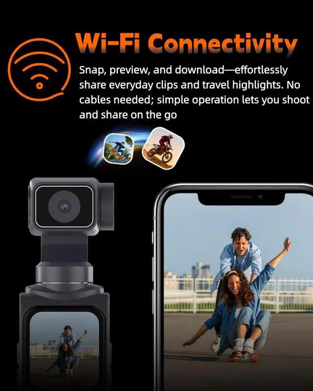 Alt view image 5 of 6 - 4K Vlogging Camera with 330° Rotating Lens & Face Tracking, 65MP Pocket Camera with WiFi, 6-Axis Stabilization, Touch Screen, 64GB TF Card & Tripod, Handheld POV Cam for YouTube TikTok Travel