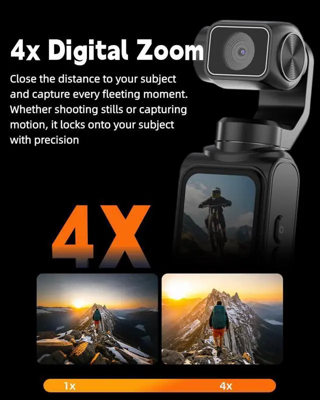 Alt view image 6 of 6 - 4K Vlogging Camera with 330° Rotating Lens & Face Tracking, 65MP Pocket Camera with WiFi, 6-Axis Stabilization, Touch Screen, 64GB TF Card & Tripod, Handheld POV Cam for YouTube TikTok Travel