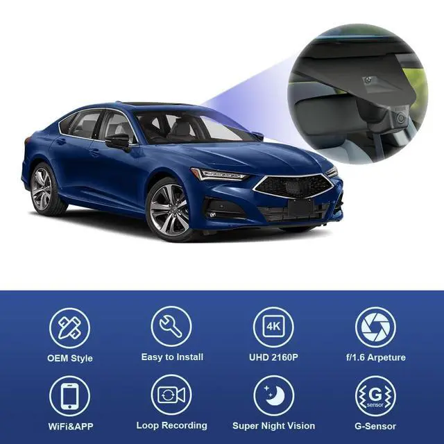 Alt view image 3 of 5 - 4K Dash Cam Suitable for Acura TLX & TLX Type S 2021 2022 2023, OEM Factory Look, 2160P UHD Video, Built-in WiFi & APP, Loop Recording, G-Sensor, Night Vision, Plug & Play, 64GB Card