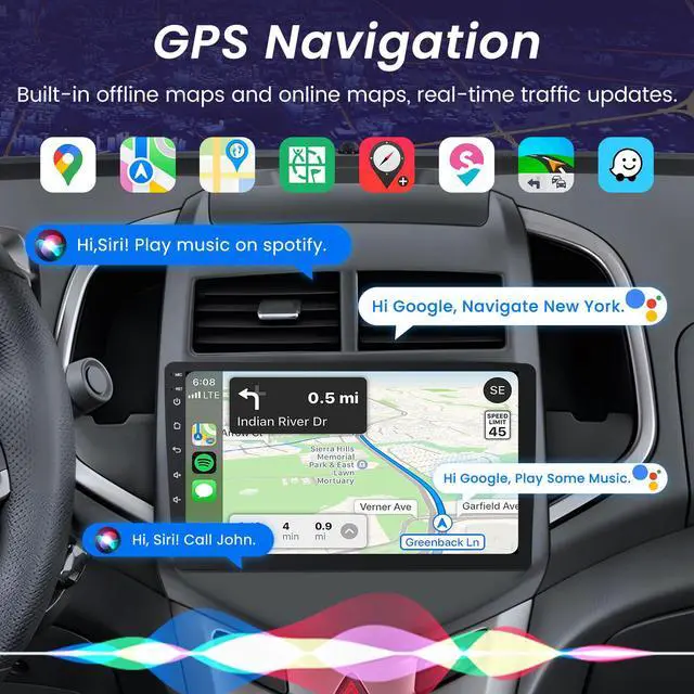Alt view image 4 of 6 - 4 + 64G ROM Android 15 Car Radio for 2012-2016 Chevy Aveo Sonic: 9" QLED HD IPS Touchscreen Stereo, Wireless Carplay Android Auto 5G WiFi GPS FM 1080P Backup Camera SWC Bluetooth Voice Control
