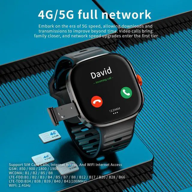 Alt view image 3 of 6 - 4G SIM Card Android Smart Watch, 2.16'' AMOLED Large Screen 3GB+32GB Smartwatch for Men Women with Rotating Camera WiFi GPS, 1150mAh Fitness Activity Tracker Watch (Black)