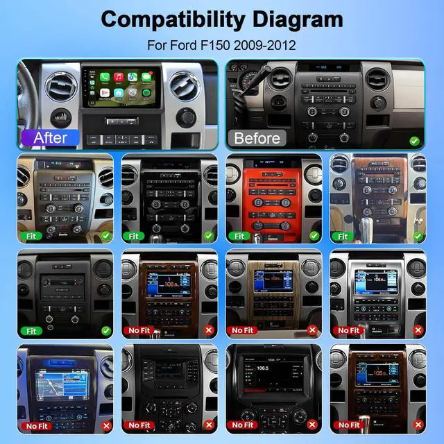 Alt view image 2 of 6 - 64GB Car Radio Stereo Upgrade for Ford F150 2009 2010 2011 2012, Plug and Play 9'' Android 13 Head Unit with Wireless Carplay/Android Auto/1080P Backup Camera/AM FM Radio