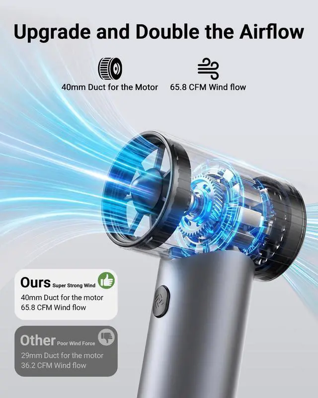 Alt view image 2 of 6 - SwiftFlow X7 Compressed Air Duster, Ultra-Powerful Electric Air Duster, 3-Speed Adjustable Rechargeable Cordless Air Blower for Computer, Keyboard, Home, Outdoor and Car