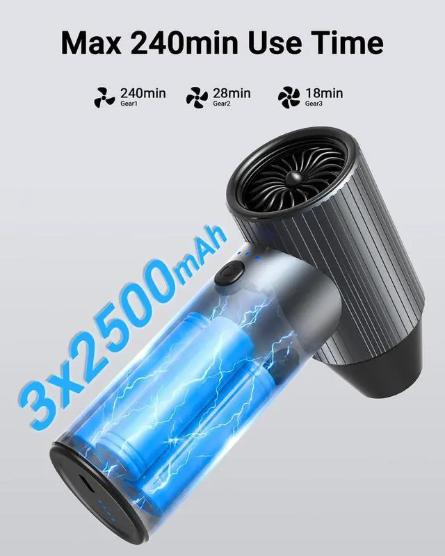 Alt view image 3 of 6 - SwiftFlow X7 Compressed Air Duster, Ultra-Powerful Electric Air Duster, 3-Speed Adjustable Rechargeable Cordless Air Blower for Computer, Keyboard, Home, Outdoor and Car