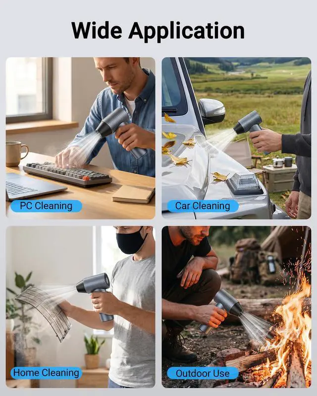 Alt view image 6 of 6 - SwiftFlow X7 Compressed Air Duster, Ultra-Powerful Electric Air Duster, 3-Speed Adjustable Rechargeable Cordless Air Blower for Computer, Keyboard, Home, Outdoor and Car